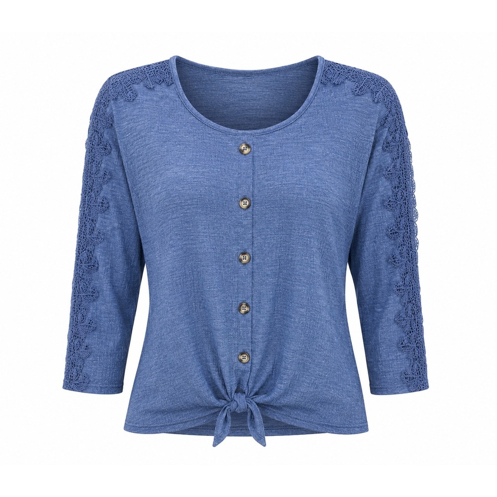 Retrology crochet lace womens 2X Blue Textured Top office Cottagecore everyday